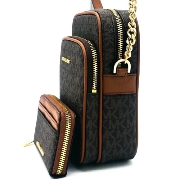 Michael Kors Medium NS Chain Xbody Bag & Jet Set Travel MD ZA Card Case Wallet